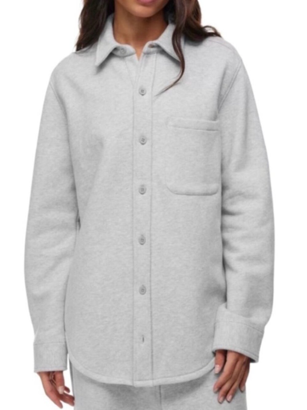 Aritzia Tna Heather Chrome Grey Cozy Fleece Boyfriend Shirt Sweatshirt Shacket S